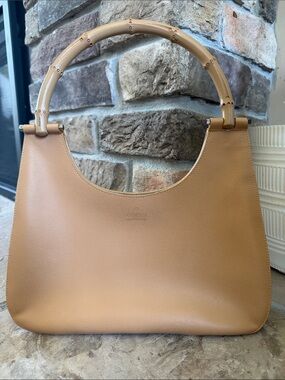 Gucci Tan Leather Bamboo Handle Shoulder Bag